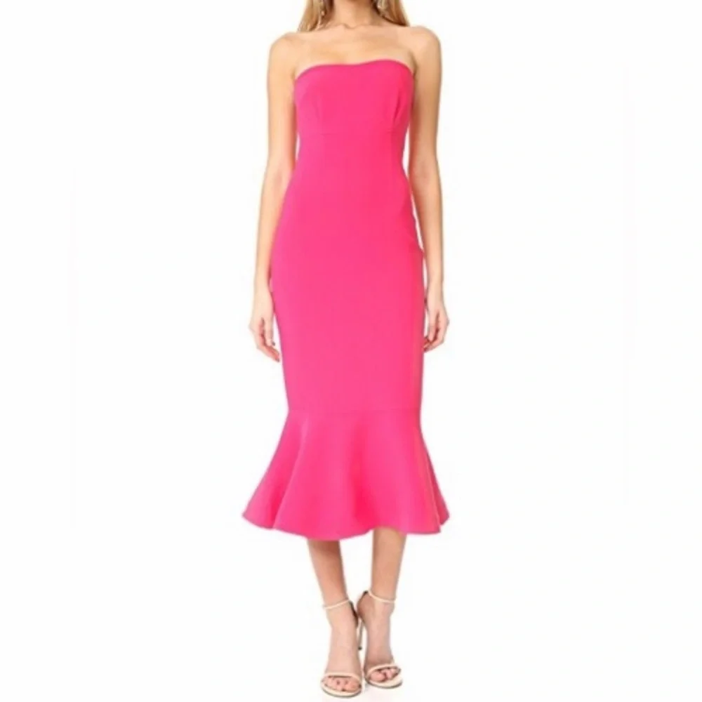 Cinq a Sept Luna dress. Strapless Gown. Hot Pink - Picture 5 of 6